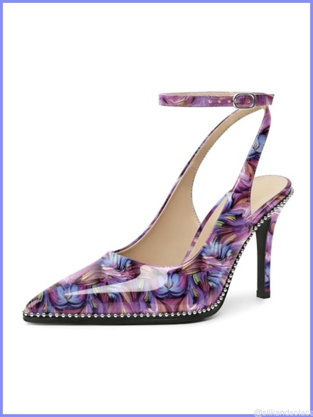 Slingback Heels Ankle Strap Pointed Toe Stiletto Beaded Pumps Dress Shoes